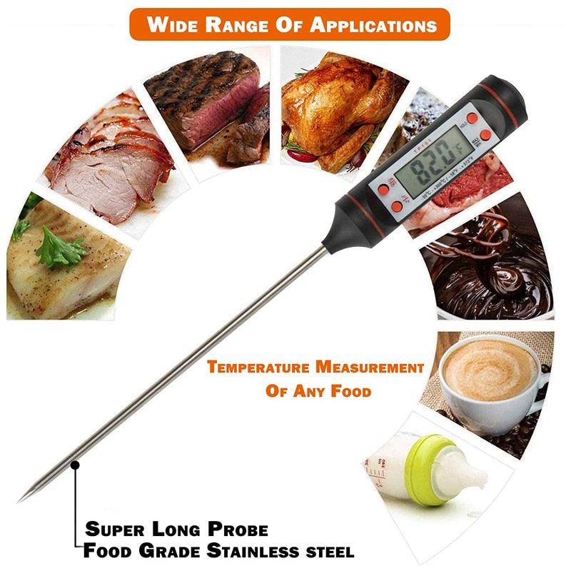 Multifunctional Digital Thermometer For BBQ Food Meat Cake Candy Bake Grill Ultra Fast Kitchen Thermometer with Hold & Calibration Digital Food Thermometer for BBQ Baking Candy Milk Temperature Cooking Thermometer Oven Kitchen Tools