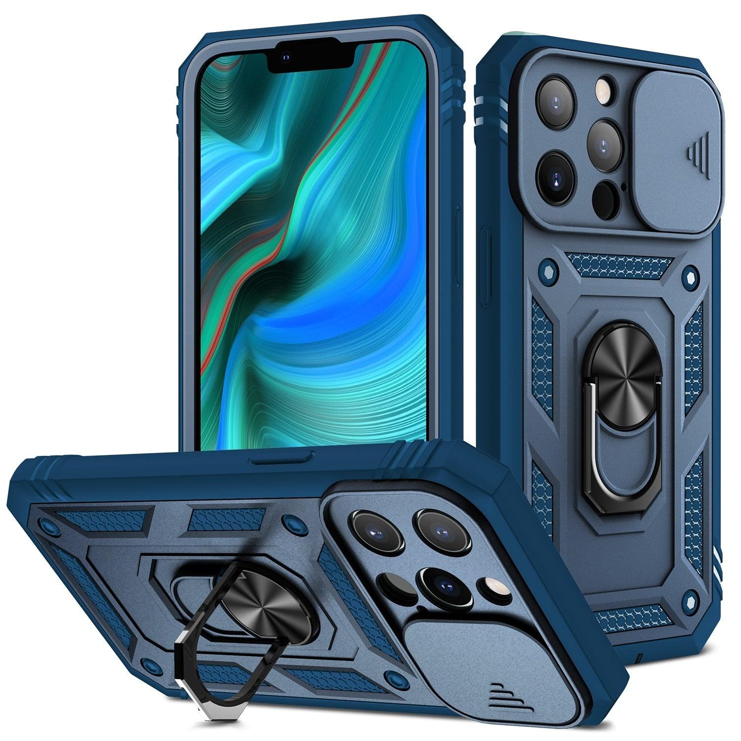 Multifunctional Heavy Duty Front and Back Full Body Shockproof Bumper Protection Cover Case For iPhone 13 12 11 Pro Max X Max 8 Plus Case Heavy Duty with Camera Rotate Kickstand Sturdy Shockproof Cover