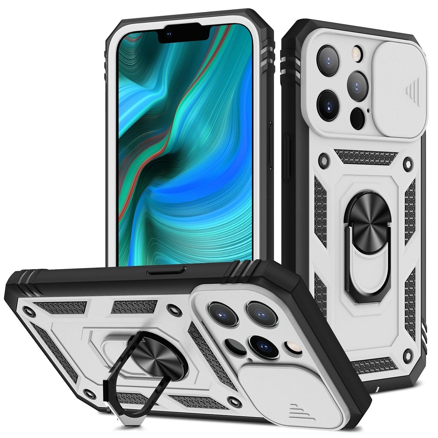 Multifunctional Heavy Duty Front and Back Full Body Shockproof Bumper Protection Cover Case For iPhone 13 12 11 Pro Max X Max 8 Plus Case Heavy Duty with Camera Rotate Kickstand Sturdy Shockproof Cover