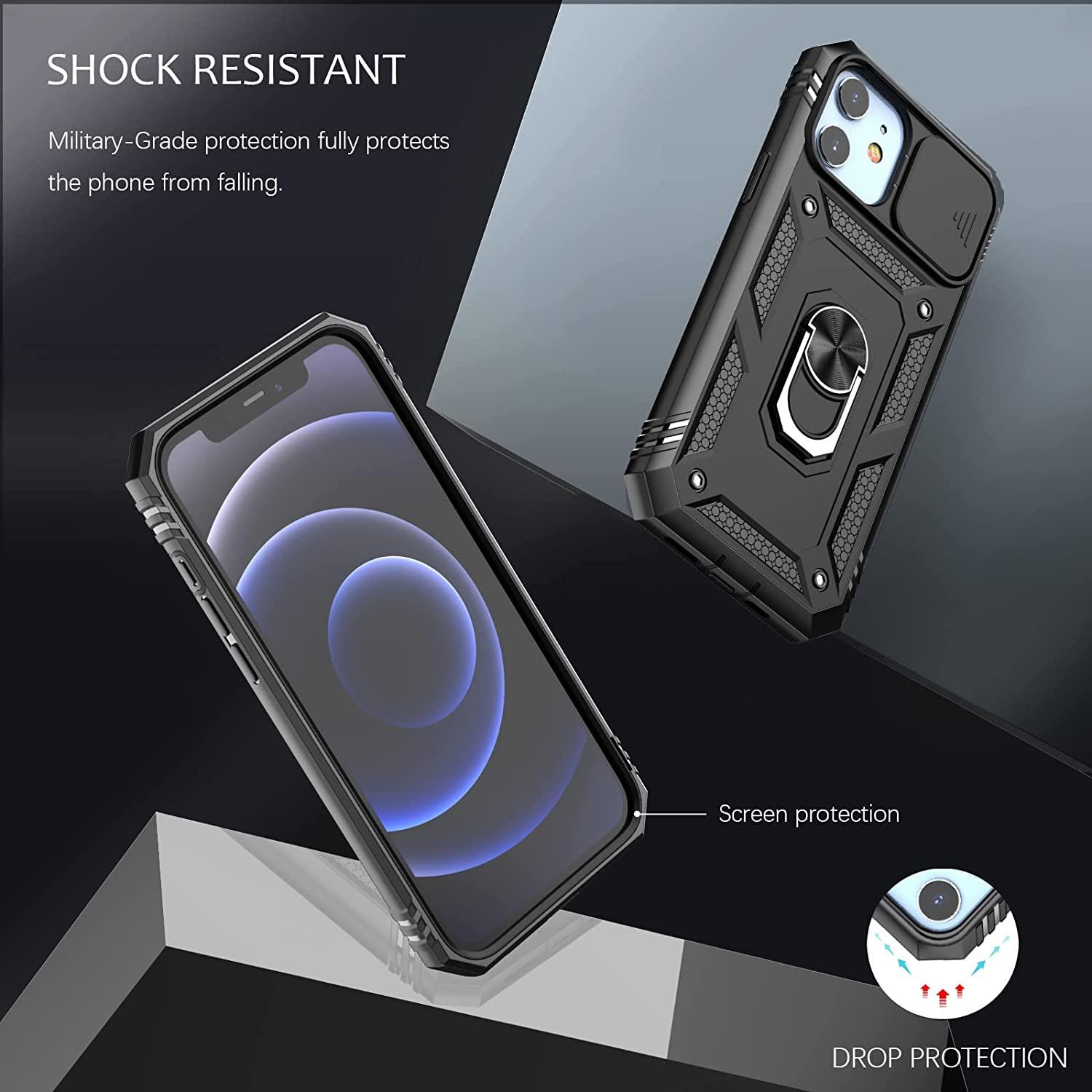 Multifunctional Heavy Duty Front and Back Full Body Shockproof Bumper Protection Cover Case For iPhone 13 12 11 Pro Max X Max 8 Plus Case Heavy Duty with Camera Rotate Kickstand Sturdy Shockproof Cover