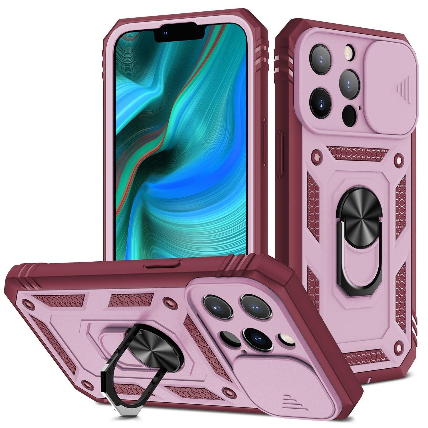 Multifunctional Heavy Duty Front and Back Full Body Shockproof Bumper Protection Cover Case For iPhone 13 12 11 Pro Max X Max 8 Plus Case Heavy Duty with Camera Rotate Kickstand Sturdy Shockproof Cover