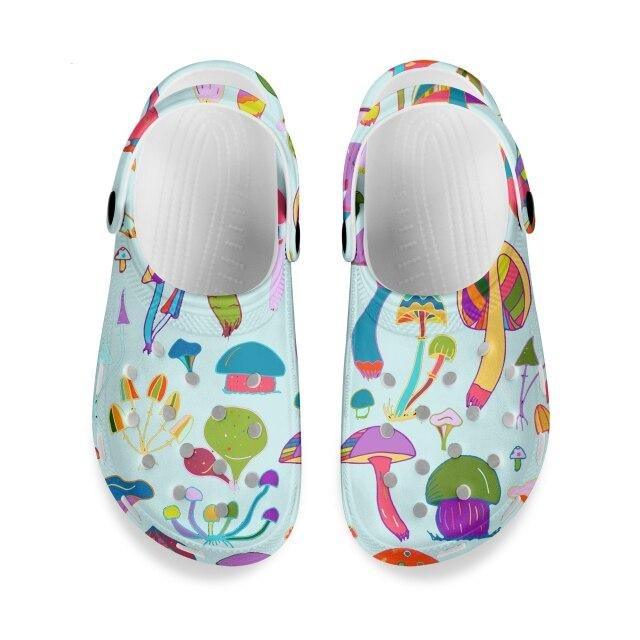 Mushroom Print Sandals Womens Summer Non-slip Hole Shoes Rubber Clogs Garden Beach Flat Slippers Trends Clogs For Women Slip Resistant Shoes