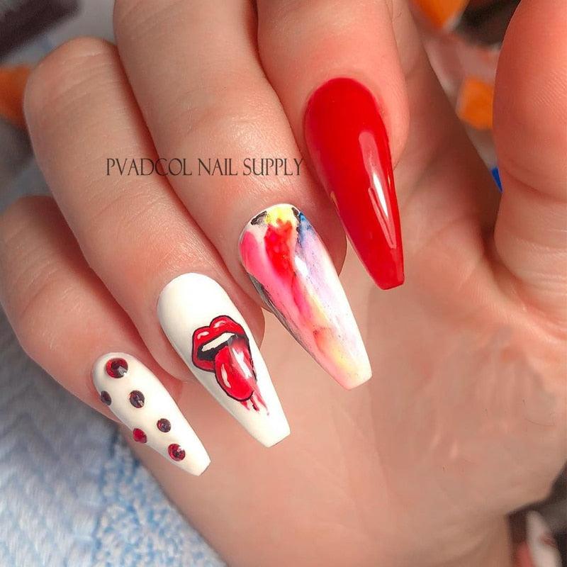 Nail Art Stickers Red Lips Nails Decals Sticker Hot Sexy Girl Tip Back Glue Decal Cool Lollipop Self Adhesive Acrylic Tips Tool Decoration White Feather Lace Flower Leaf Carving Design Exquisite Pattern Nail Art Supplies Self-Adhesive Nail