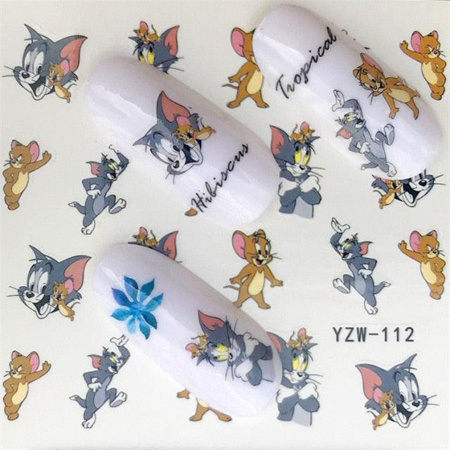 Nail Art Water Transfer Stickers Anime Mouse Animal Kid slider adhesive Watermark Decals Women Beauty Wedding Nails  Decal Self-Adhesive 3D Wave Design Decoration for Women Girls Art Stickers Decal Decoration Metallic Curve Strip Line Nail