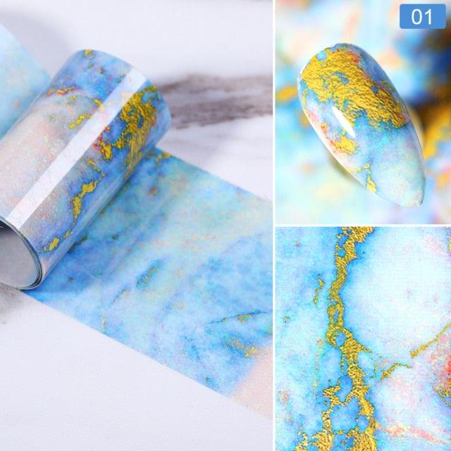 Nail Foils Marble Series Nail Art Transfer Sticker Paper Gold Line Foils Bright Marble Design Decoration Marble Nail Art Stickers Water Transfer Nail Decals Full Wraps Gradient Acrylic Nail Kits for Women Manicure Decoration Accessories