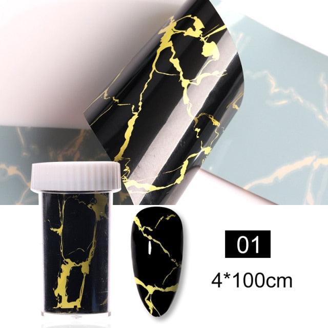 Nail Foils Marble Series Nail Art Transfer Sticker Paper Gold Line Foils Bright Marble Design Decoration Marble Nail Art Stickers Water Transfer Nail Decals Full Wraps Gradient Acrylic Nail Kits for Women Manicure Decoration Accessories