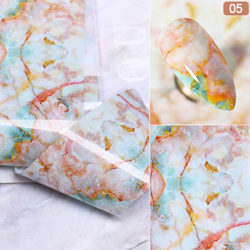 Nail Foils Marble Series Nail Art Transfer Sticker Paper Gold Line Foils Bright Marble Design Decoration Marble Nail Art Stickers Water Transfer Nail Decals Full Wraps Gradient Acrylic Nail Kits for Women Manicure Decoration Accessories