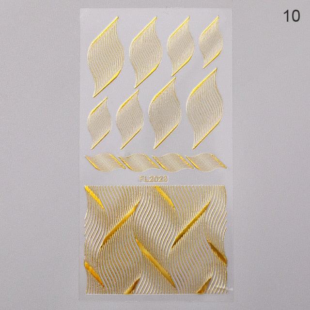 Nail Strip Stickers Black Gold Rose Gold Silver Metal Strip Tape Nail Art Adhesive Foil Tips Nail Sticker Decals Metallic Curve Strip Line Nail Decal Self-Adhesive 3D Wave Design Decoration for Women Girls Tape Nail Art Stickers Decal Decoration