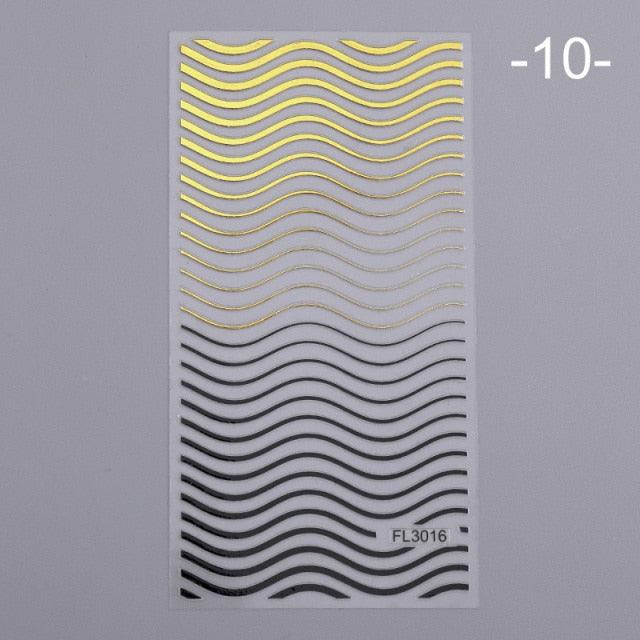 Nail Strip Stickers Black Gold Rose Gold Silver Metal Strip Tape Nail Art Adhesive Foil Tips Nail Sticker Decals Metallic Curve Strip Line Nail Decal Self-Adhesive 3D Wave Design Decoration for Women Girls Tape Nail Art Stickers Decal Decoration