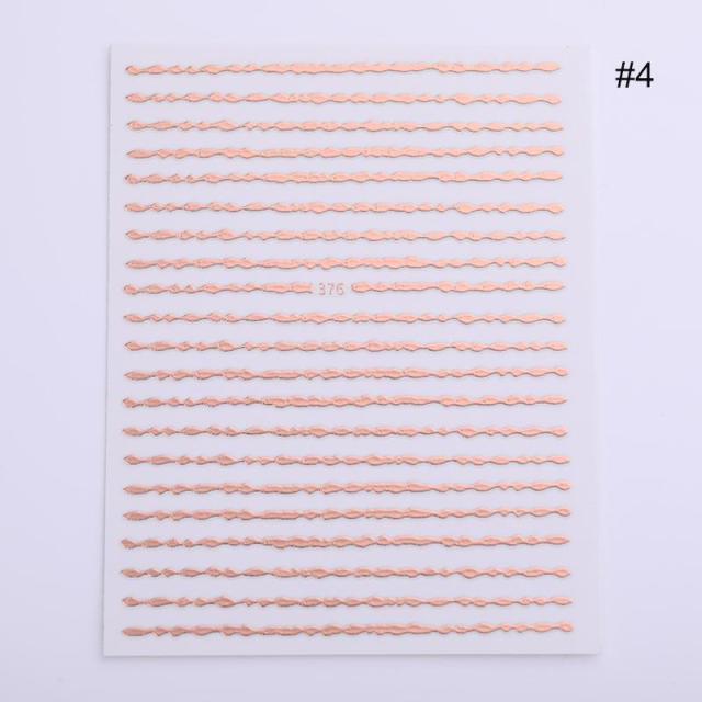 Nail Strip Stickers Black Gold Rose Gold Silver Metal Strip Tape Nail Art Adhesive Foil Tips Nail Sticker Decals Metallic Curve Strip Line Nail Decal Self-Adhesive 3D Wave Design Decoration for Women Girls Tape Nail Art Stickers Decal Decoration