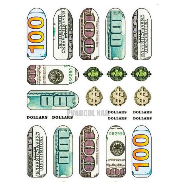 Nails Sticker Money Dollar Wealthy Rich Style Nail Art Stickers Decals Manicure Tip Decal Self Adhesive Acrylic Tips Tool Acrylic Engraved Nail Sticker Nail Art Decoration Self-Adhesive Nail Art Decoration French Black and White Lace Retro Flower