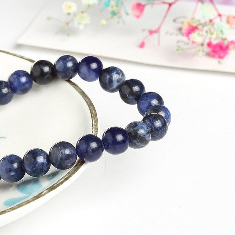 Natural Blue Stone Round Beads Elastic Line Stretch Bracelet Fashion Jewelry Healing Stone Beaded Bracelets For Women Men Gemstones Bracelets Crystal  Bracelet Unisex Adjustable Stretch Bracelets 8mm