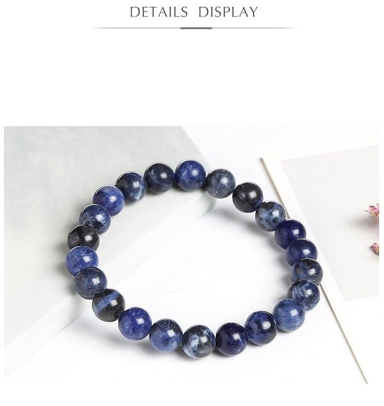 Natural Blue Stone Round Beads Elastic Line Stretch Bracelet Fashion Jewelry Healing Stone Beaded Bracelets For Women Men Gemstones Bracelets Crystal  Bracelet Unisex Adjustable Stretch Bracelets 8mm