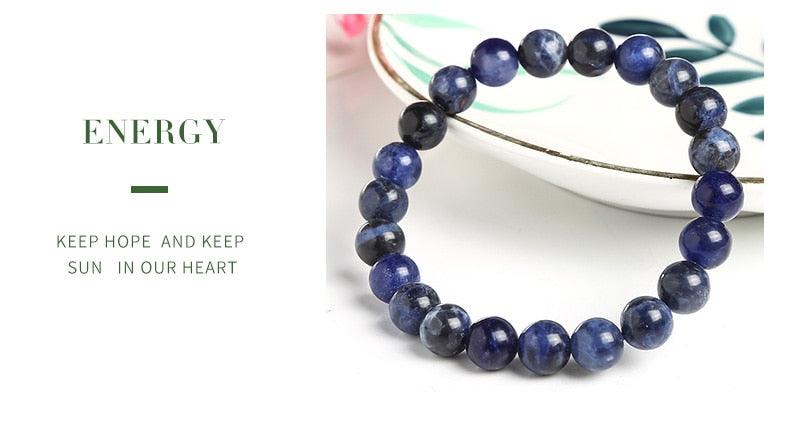 Natural Blue Stone Round Beads Elastic Line Stretch Bracelet Fashion Jewelry Healing Stone Beaded Bracelets For Women Men Gemstones Bracelets Crystal  Bracelet Unisex Adjustable Stretch Bracelets 8mm