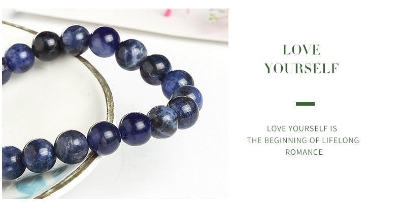 Natural Blue Stone Round Beads Elastic Line Stretch Bracelet Fashion Jewelry Healing Stone Beaded Bracelets For Women Men Gemstones Bracelets Crystal  Bracelet Unisex Adjustable Stretch Bracelets 8mm