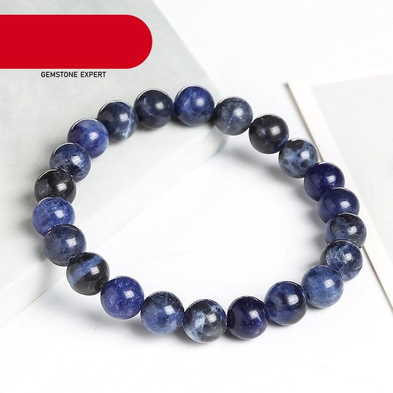 Natural Blue Stone Round Beads Elastic Line Stretch Bracelet Fashion Jewelry Healing Stone Beaded Bracelets For Women Men Gemstones Bracelets Crystal  Bracelet Unisex Adjustable Stretch Bracelets 8mm