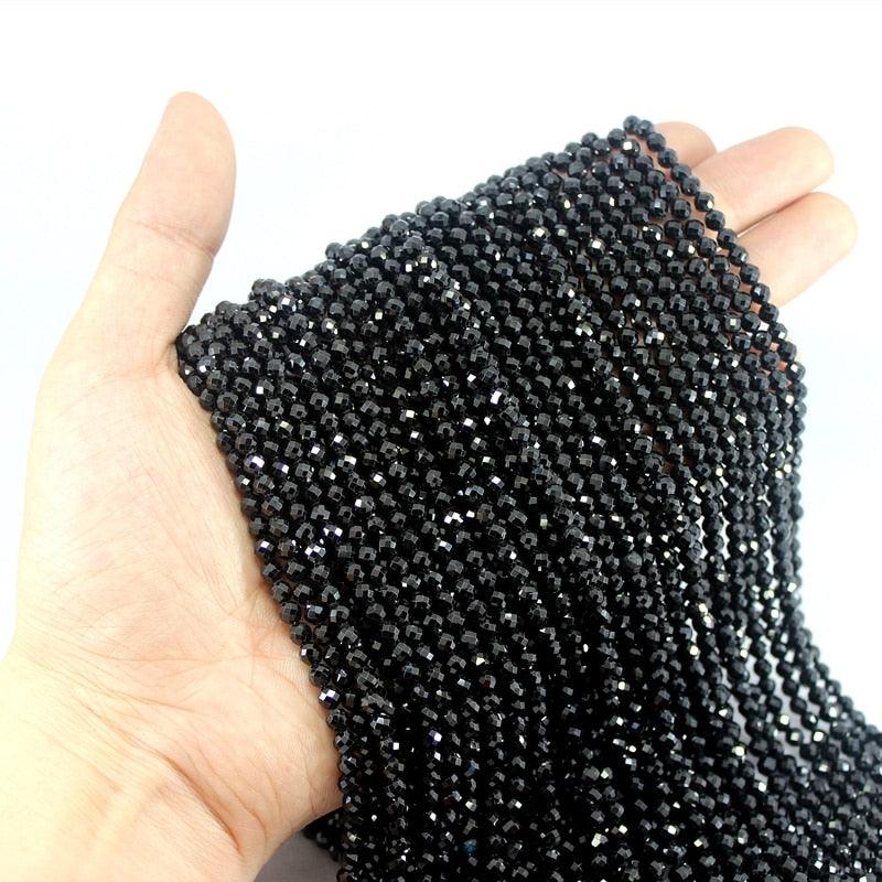 Natural Faceted Black Spinel 100% Shiny Bright Quality Loose Round Beads 2/3/4/6MM 15Inch For Jewelry Making Bracelet Necklace Faceted Black Crystal Round Beads for Jewelry Making