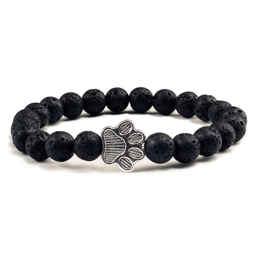 Natural Matte Black Lava Volcanic Stone Paw Print Charm Bracelet Pet Memorial Cat Dog Lovers Jewelry Bracelets For Women Men Stress Relief Yoga Bracelet Mood Bracelet Gifts For Women And Girls