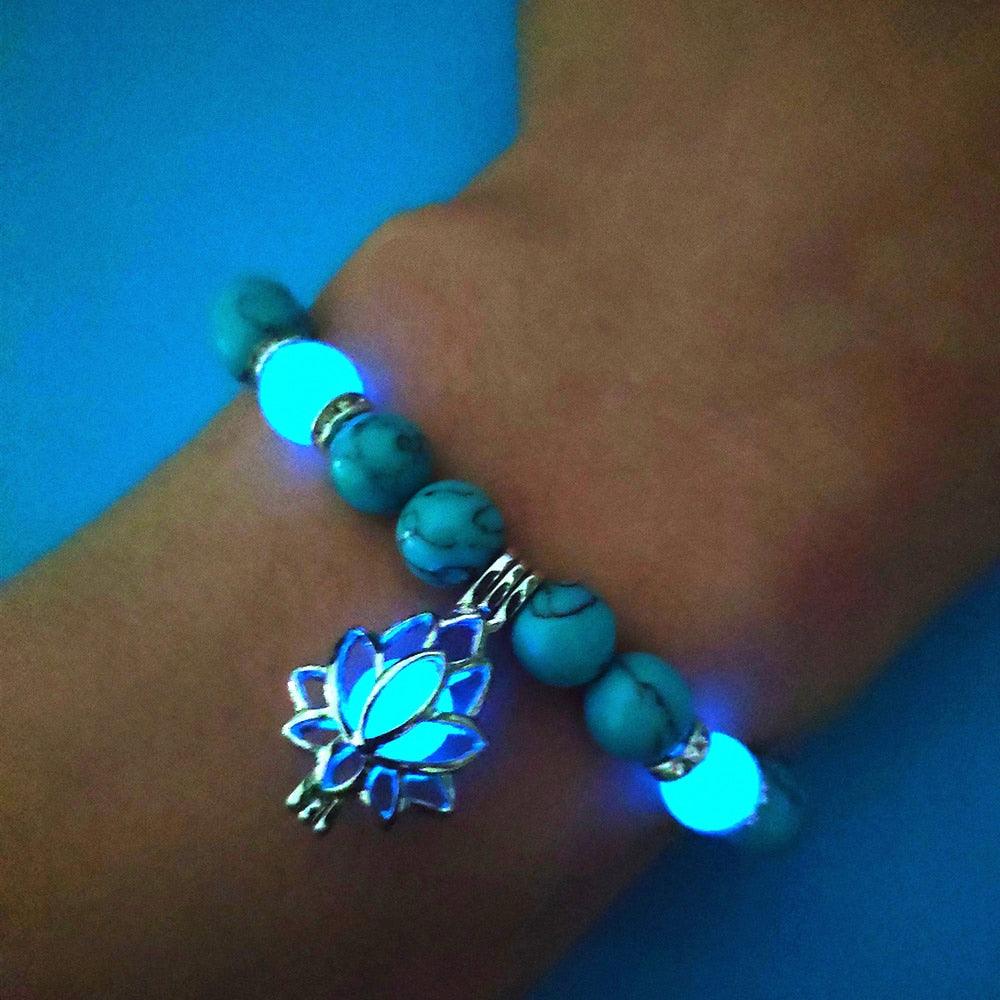 Natural Stone Bracelet Yoga Healing Luminous Glow In The Dark Bracelet Lotus Charm Bracelet For Men Women Dark Moon Lotus Flower Shaped Charm Bracelet For Women Natural Charming Stones Gift Bracelet