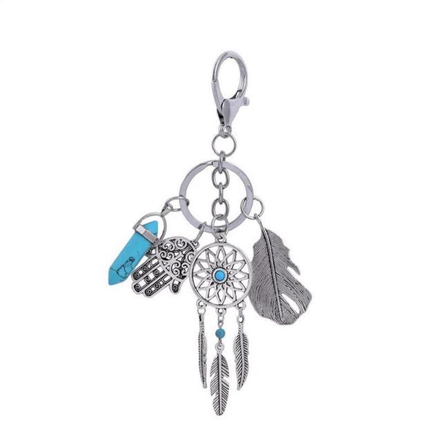 Natural Stone Opal Dreamcatcher Car Keychain Boho Key Ring Of Feather Jewelry Woman Stone Dreamcatcher Keyring Fashion Silver Boho Ornament Keychain Keychain Keyring Natural Opal Stone Dreamcatcher