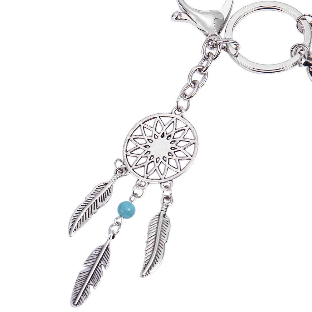 Natural Stone Opal Dreamcatcher Car Keychain Boho Key Ring Of Feather Jewelry Woman Stone Dreamcatcher Keyring Fashion Silver Boho Ornament Keychain Keychain Keyring Natural Opal Stone Dreamcatcher