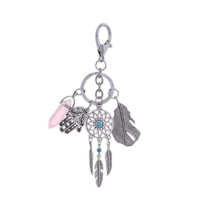 Natural Stone Opal Dreamcatcher Car Keychain Boho Key Ring Of Feather Jewelry Woman Stone Dreamcatcher Keyring Fashion Silver Boho Ornament Keychain Keychain Keyring Natural Opal Stone Dreamcatcher