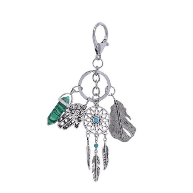 Natural Stone Opal Dreamcatcher Car Keychain Boho Key Ring Of Feather Jewelry Woman Stone Dreamcatcher Keyring Fashion Silver Boho Ornament Keychain Keychain Keyring Natural Opal Stone Dreamcatcher