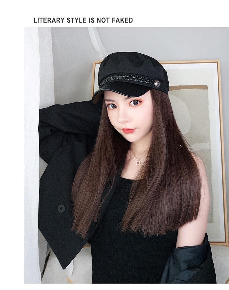 Navy Hat With Hair Long Straight Fake Hair Hat Wig Synthetic Hair Extensions Hat With Hair Natural Hairpiece Wigs For Black Women Cosplay Wigs For Women