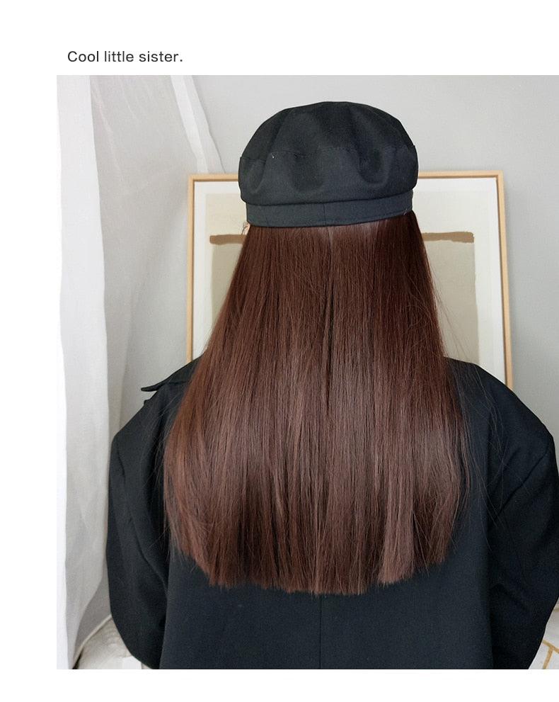 Navy Hat With Hair Long Straight Fake Hair Hat Wig Synthetic Hair Extensions Hat With Hair Natural Hairpiece Wigs For Black Women Cosplay Wigs For Women