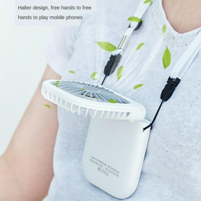 Neck Hanging Fan Ventilator Foldable USB Adjustable Rechargeable Cooling Mute Power Bank Handheld Portable Desk Fan Portable Fan Portable Mini Fan USB Rechargeable with Power Bank Handheld Fan Desk Adjustable Fan Air Cooler Home Office Outdoor Travel