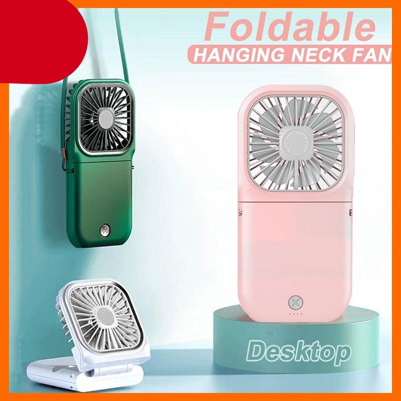 Neck Hanging Fan Ventilator Foldable USB Adjustable Rechargeable Cooling Mute Power Bank Handheld Portable Desk Fan Portable Fan Portable Mini Fan USB Rechargeable with Power Bank Handheld Fan Desk Adjustable Fan Air Cooler Home Office Outdoor Travel