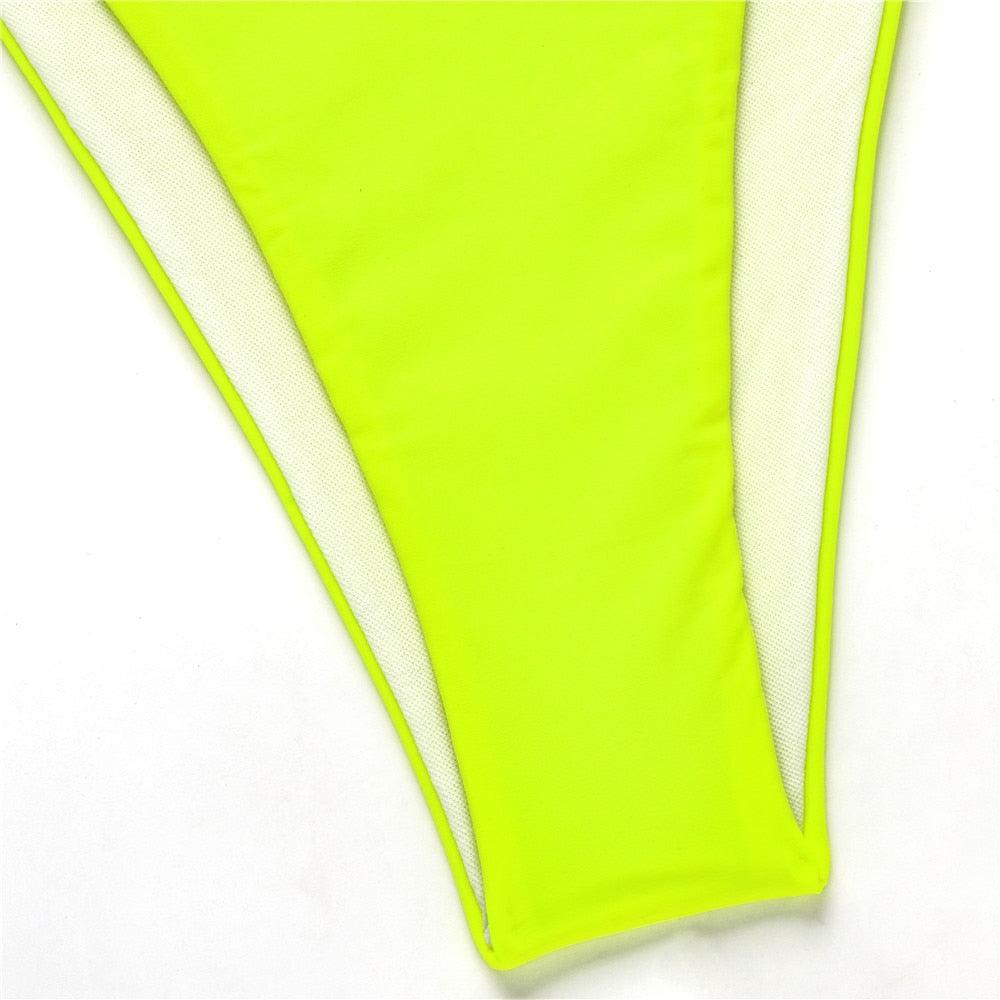 Neon Yellow Crop Top Swimwear Women Summer 3 Pieces Swimsuit Bikini Sets With Sheer Crop Top Cover Up Beachwear Mesh Long Sleeve Cover Ups Top Three Piece Swimsuit Bikini Set