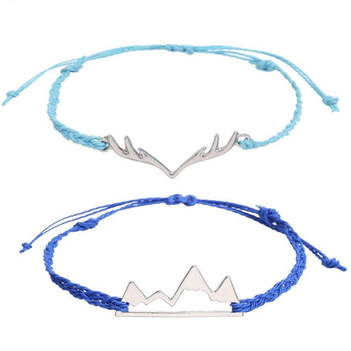 New 2pcs  Mountain Shape Romantic Couple Bracelets Multi Color Hand Woven Lucky Rope Charm Bracelets For Women Summer Wave Bracelet Set For Teen Girls Waterproof Surfer Bracelet