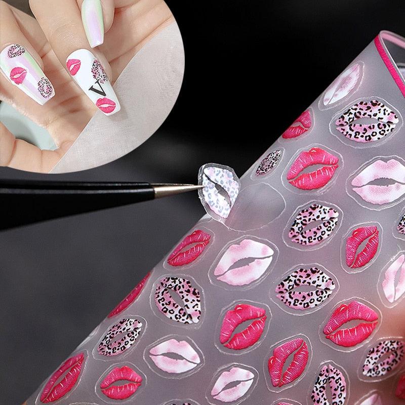 New 3D Self-Adhesive Lovely Red Lips Image Nails Stickers for Nails Sticker Decorations Manicure Valentine's Day Nail Art Sticker Decals 3D Exquisite Pattern Nail Art Supplies Self-Adhesive Luxurious Nail Art Decoration