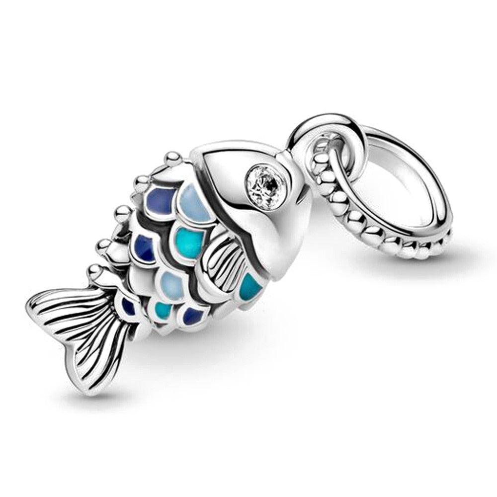 New 925 Sterling Silver Blue Astronaut Planet Ocean Dolphin Charm Bead Fit Original Bracelet Women Jewelry Gift Sterling Silver Charm Travel Silver Bead fit Bracelets