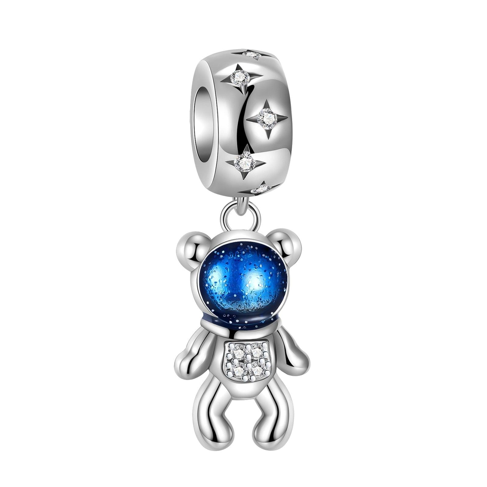 New 925 Sterling Silver Blue Astronaut Planet Ocean Dolphin Charm Bead Fit Original Bracelet Women Jewelry Gift Sterling Silver Charm Travel Silver Bead fit Bracelets