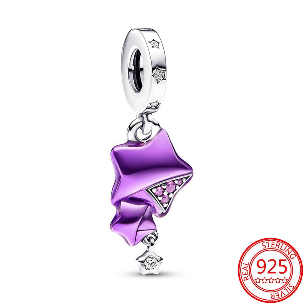 New 925 Sterling Silver Purple Bead Flower Dangle Charm Fit Bracelet And Necklace 925 Jewelry Gift Deep Purple Pansy Flower Charm 925 Sterling Silver Pendant Girl Jewelry Beads Gifts for Women