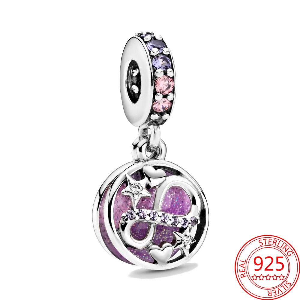 New 925 Sterling Silver Purple Bead Flower Dangle Charm Fit Bracelet And Necklace 925 Jewelry Gift Deep Purple Pansy Flower Charm 925 Sterling Silver Pendant Girl Jewelry Beads Gifts for Women