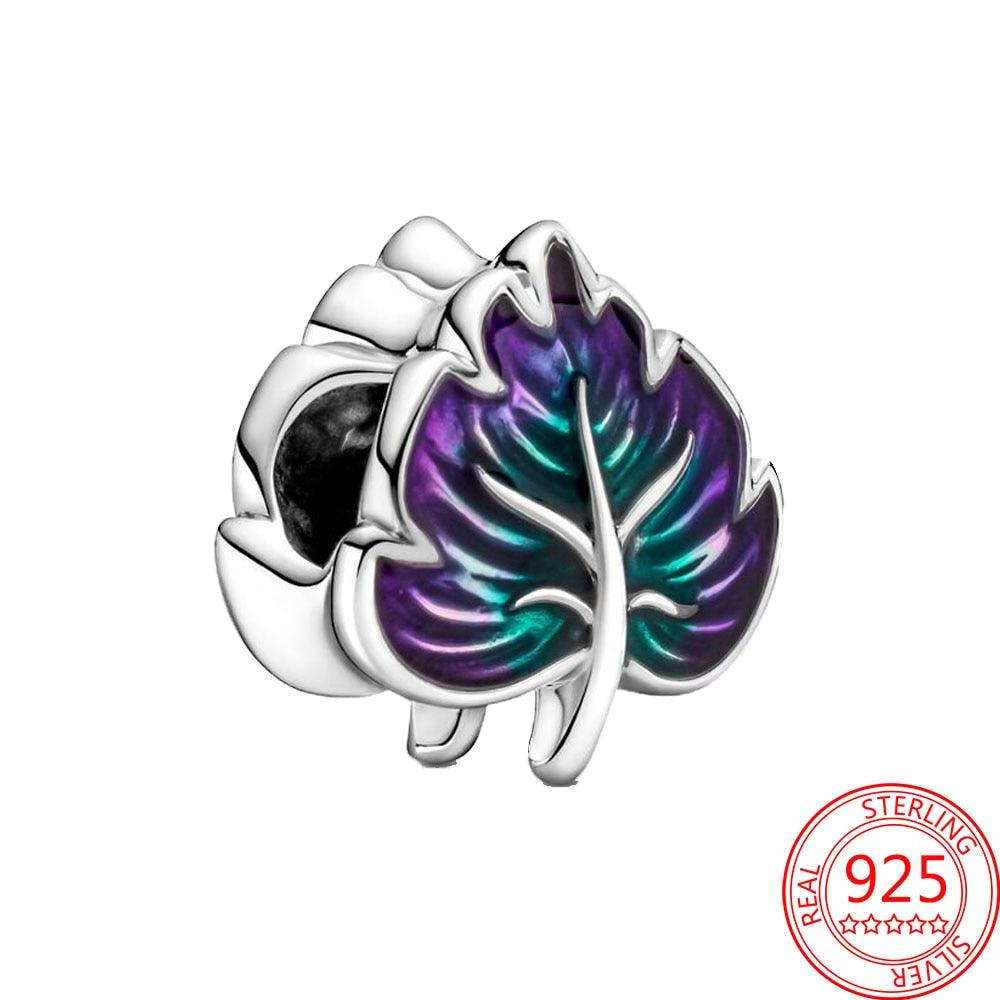 New 925 Sterling Silver Purple Bead Flower Dangle Charm Fit Bracelet And Necklace 925 Jewelry Gift Deep Purple Pansy Flower Charm 925 Sterling Silver Pendant Girl Jewelry Beads Gifts for Women