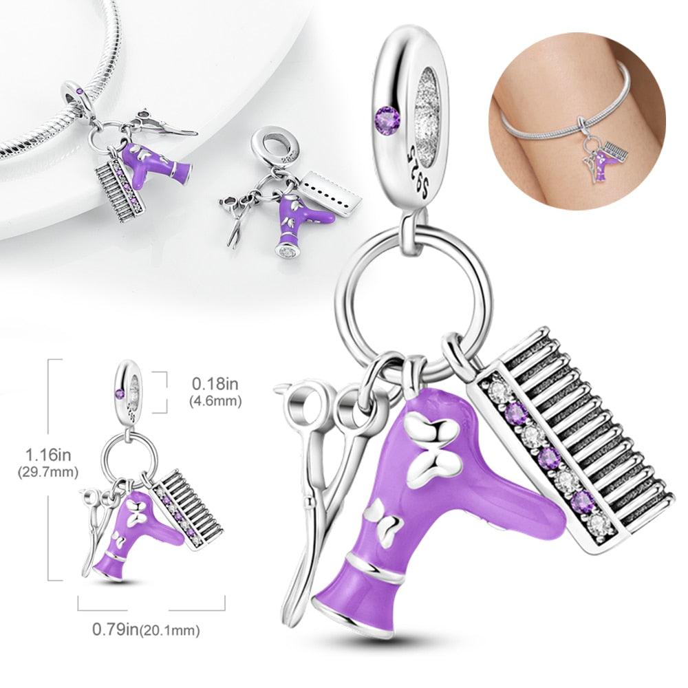 New 925 Sterling Silver Purple Bead Flower Dangle Charm Fit Bracelet And Necklace 925 Jewelry Gift Deep Purple Pansy Flower Charm 925 Sterling Silver Pendant Girl Jewelry Beads Gifts for Women