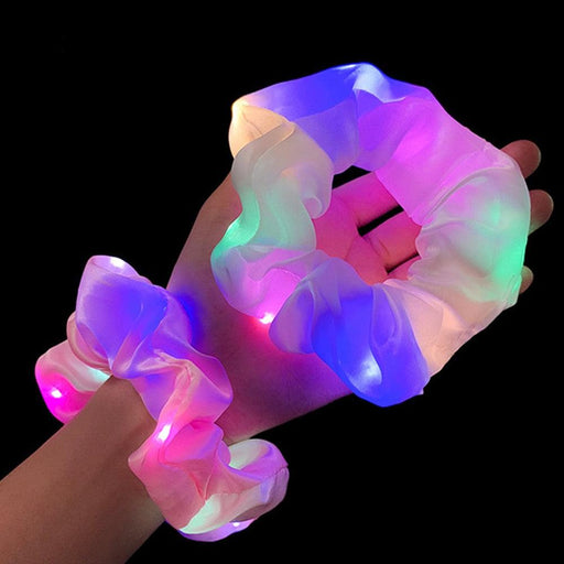 New Arrival Girls LED Luminous Scrunchies Hairband Ponytail Holder Headwear Elastic Hair Bands Solid Color Hair Accessories Ponytail Holder Accessories for Women And Girls