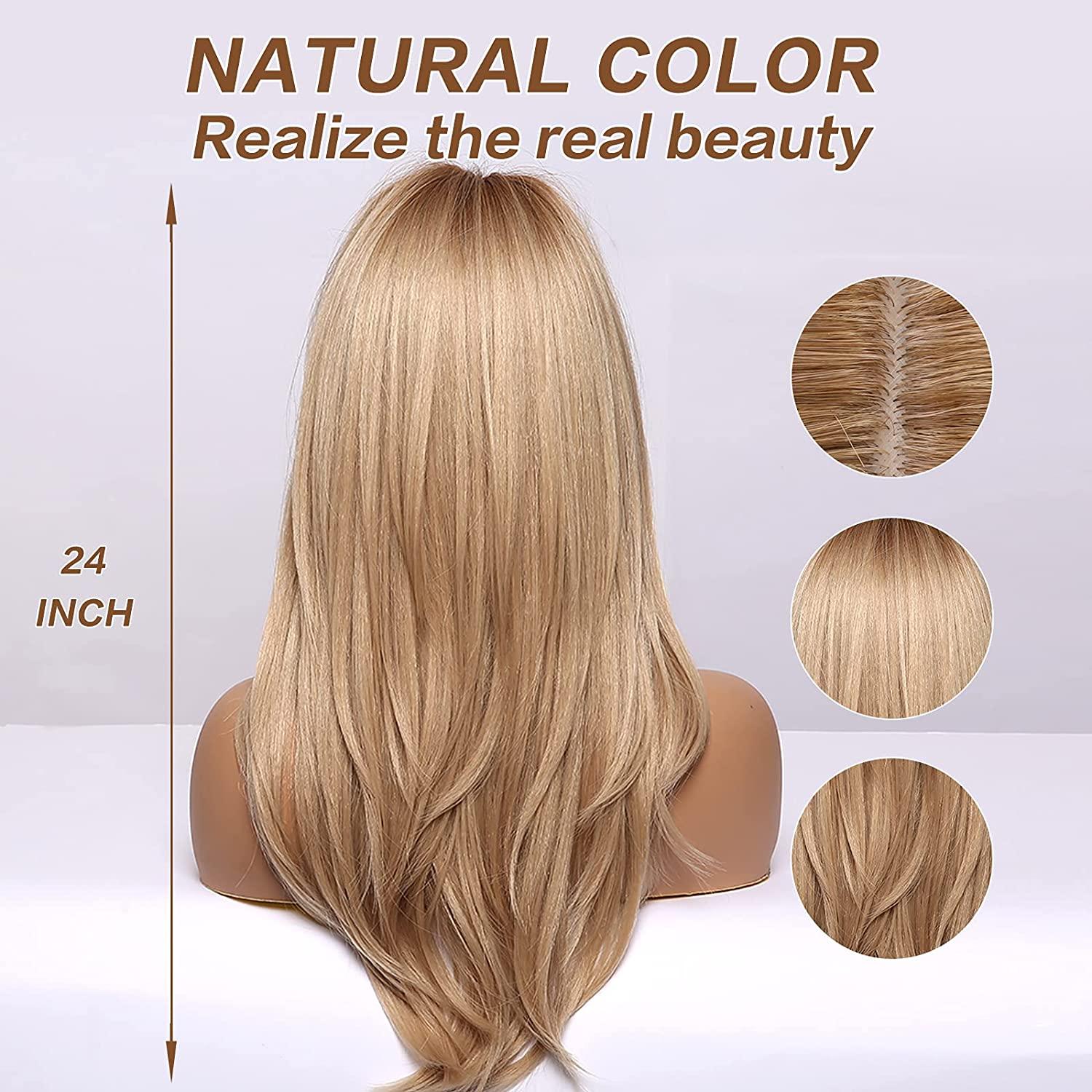 New Arrival Long Straight Wigs Ombre Black Blonde Ash Wig with Bangs Heat Resistant Synthetic Wigs for Women Stylish Wigs For Black Women Cosplay Wigs For Women