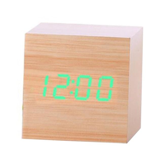 New Arrival Wooden LED Alarm Clocks Temperature Electronic Clock Digital Alarm Clock with Wooden Electronic LED Time Display 3 Dual Plus Alarm Cubic Small Mini Wood Made Electric Sounds Control Digital LED Display Desktop Calendar Table clock