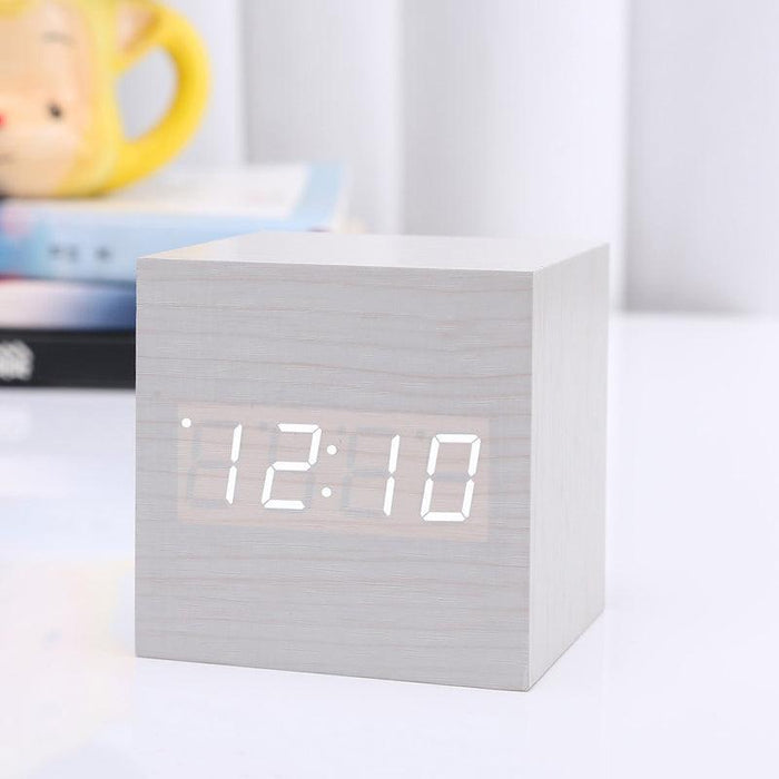 New Arrival Wooden LED Alarm Clocks Temperature Electronic Clock Digital Alarm Clock with Wooden Electronic LED Time Display 3 Dual Plus Alarm Cubic Small Mini Wood Made Electric Sounds Control Digital LED Display Desktop Calendar Table clock