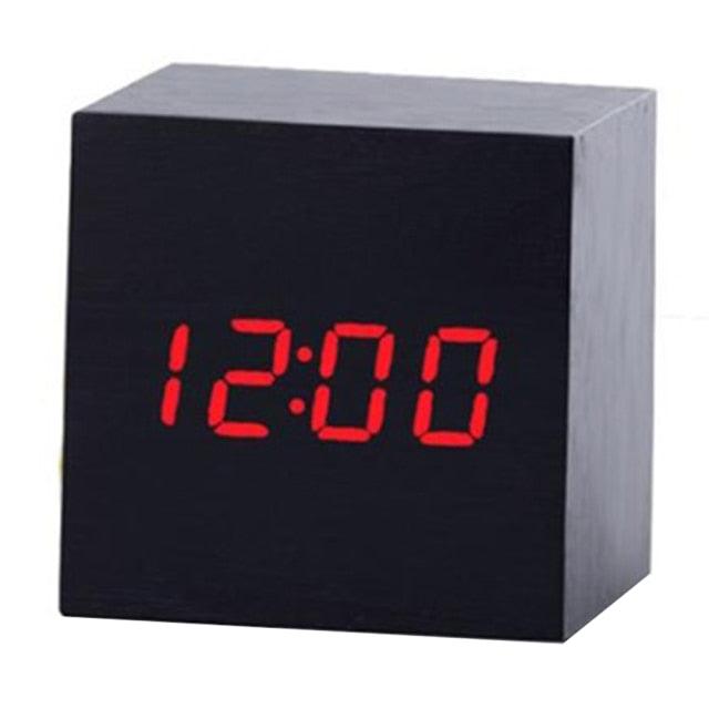 New Arrival Wooden LED Alarm Clocks Temperature Electronic Clock Digital Alarm Clock with Wooden Electronic LED Time Display 3 Dual Plus Alarm Cubic Small Mini Wood Made Electric Sounds Control Digital LED Display Desktop Calendar Table clock