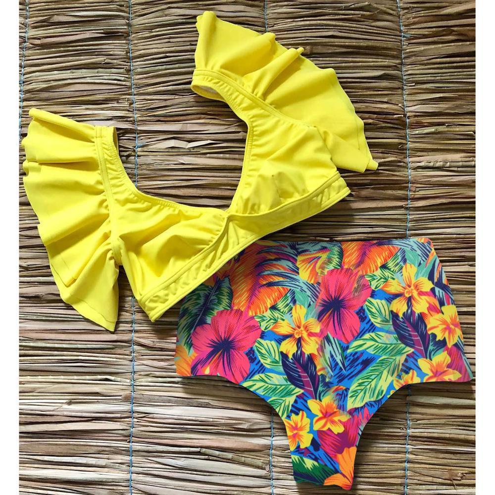 New Bikini Floral Ruffled Bikini Set Women V-neck High Waist Two Piece Swimsuit Swimsuits For Women Two Piece Bathing Suits Ruffled High Waisted Bottom Bikini Set Girl Beach Bathing Suit Swimwear Bikinis