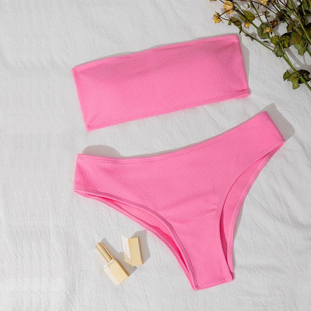 New Bikini High Waist Strapless Bikini Women Swimwear Women Swimsuit Padded Bathing Suit Women High Waist Bikini Set Strapless 2 Piece Bathing Suit Swimsuits