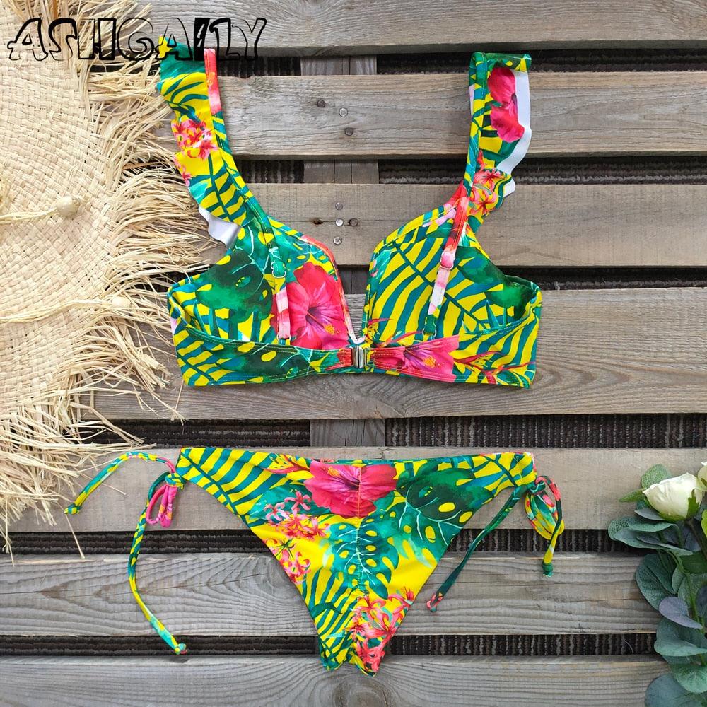 New Bikini Set Women Solid Female Cut Bikinis Swimwear Push Up Swimsuit Bath Suit Women's Bikini Padded Cutout Strappy Halter Swimsuits Two Piece Bathing Suits