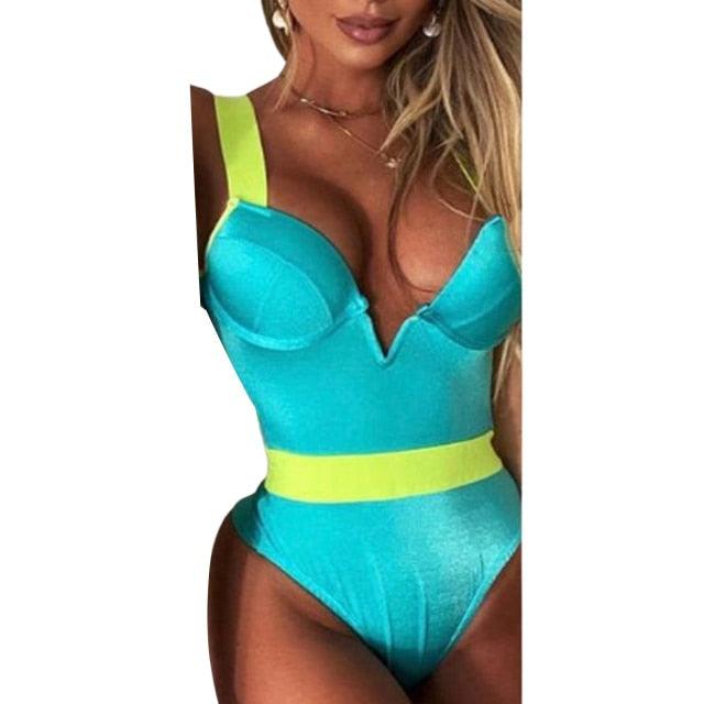 New Bikini Sets Black Push Up Swimsuit Women Neon Patchwork Bikini Swimsuit 2 Piece Cutout Molded Push Up Bathing Suit Women Swimwear Splicing Bathing Suit Holiday Beach Swimming Suit