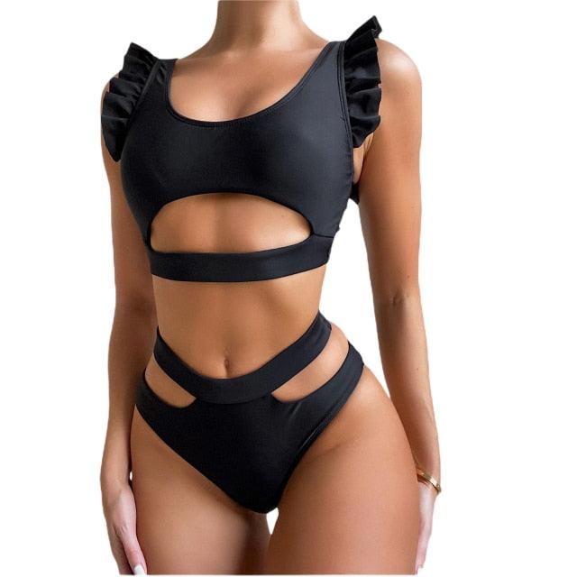 New Bikini Sets Black Push Up Swimsuit Women Neon Patchwork Bikini Swimsuit 2 Piece Cutout Molded Push Up Bathing Suit Women Swimwear Splicing Bathing Suit Holiday Beach Swimming Suit